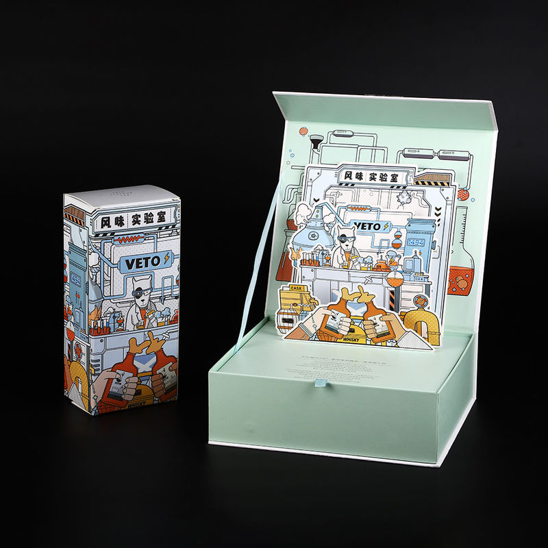 Картонная коробка попа 3D FSC формы книги роскошная твердая вверх для магнитов бутылки вина хлопает панель